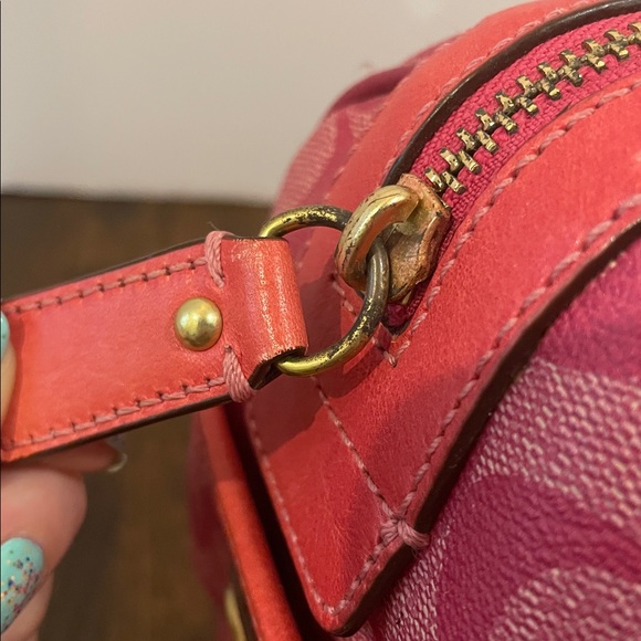 Coach Signature Heritage Stripe Coated Canvas and Leather Satchel Pink - Picture 12 of 16